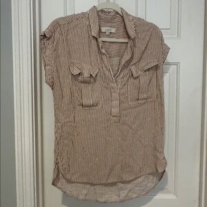 LOFT Brown and White Striped Blouse